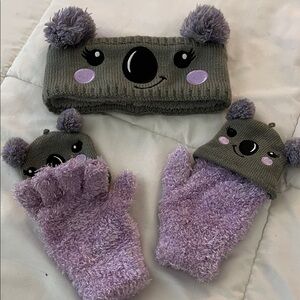 Limited Too Koala Mittens and Headband Set - Gray and Purple
